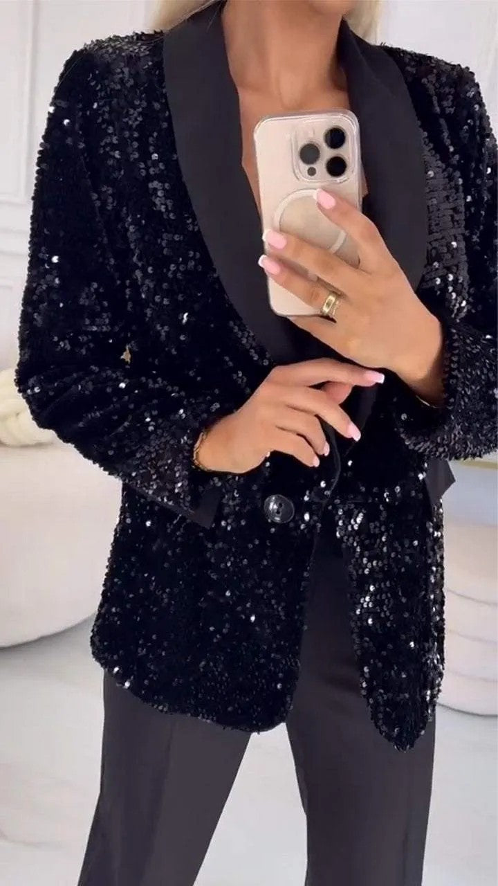 Damepaillettenblazer med elegant revers Stilla