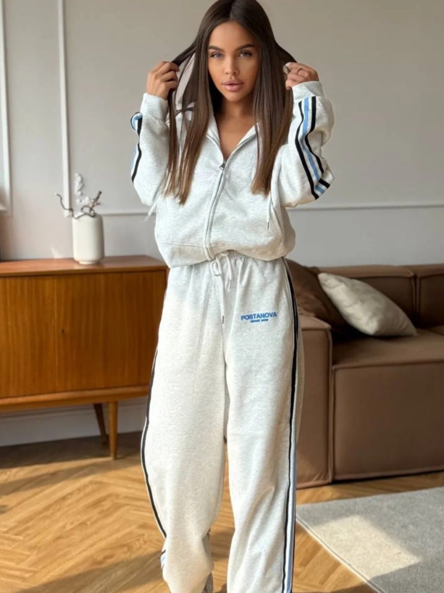 Kvinders sporty fritids sæt med casual zip hoodie og komfortable joggingbukser Stilla