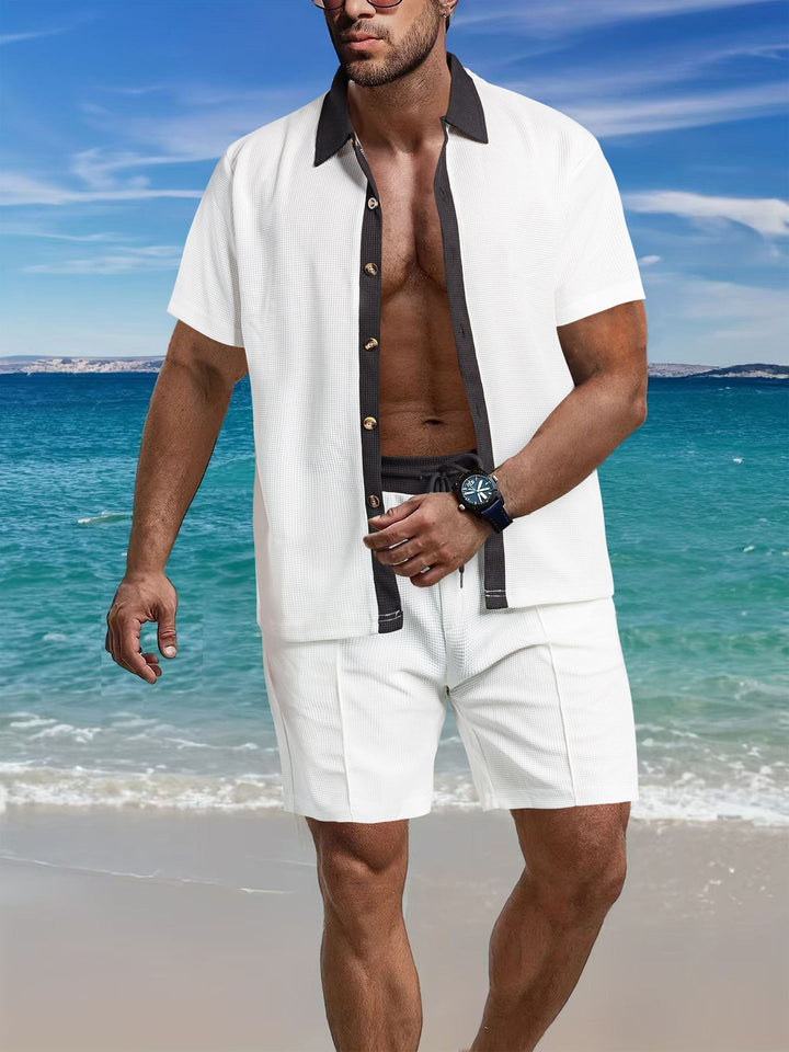 Herren afslappet kortærmet skjorte og shorts-sæt med åndbart materiale og moderne design Stilla