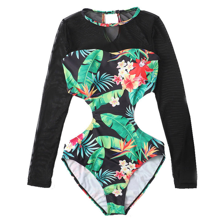 Dame badedragt med blomstret cut-outs og transparente ærmedetaljer Skovae