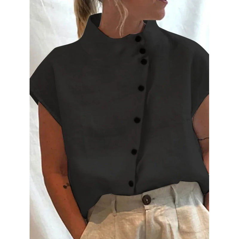 Dame Mandarin Krave Knap-op Bluse Stilla