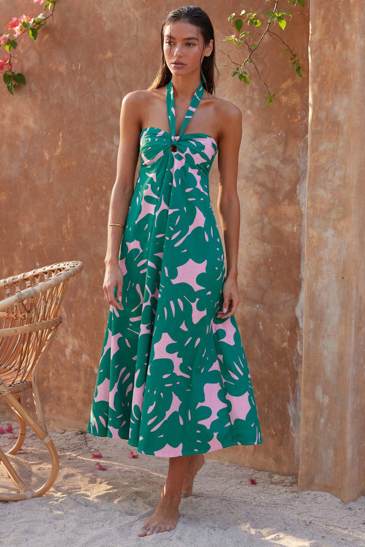 Dame Maxi Kjole med raffineret Halterneck og trendy Print Stilla