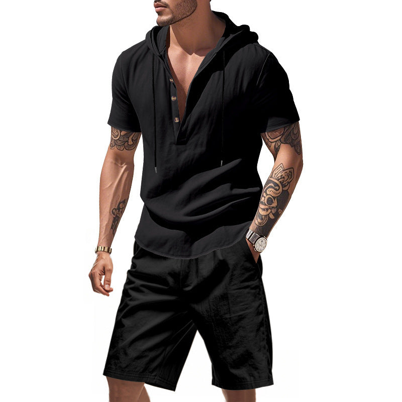 Herren afslappet hættebluse og shorts sæt i afslappet design Stilla