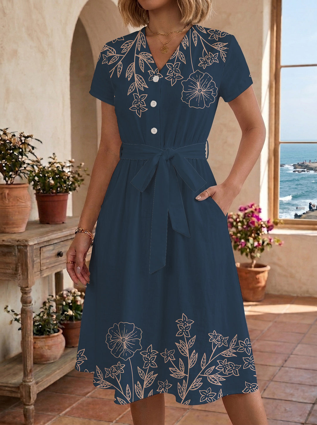 Dame Midi-kjole med blomstret design og behagelig pasform Skovae