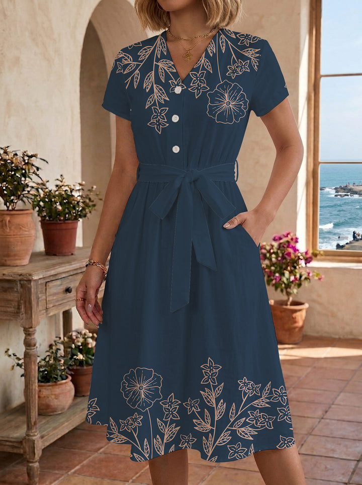 Dame Midi-kjole med blomstret design og behagelig pasform Skovae