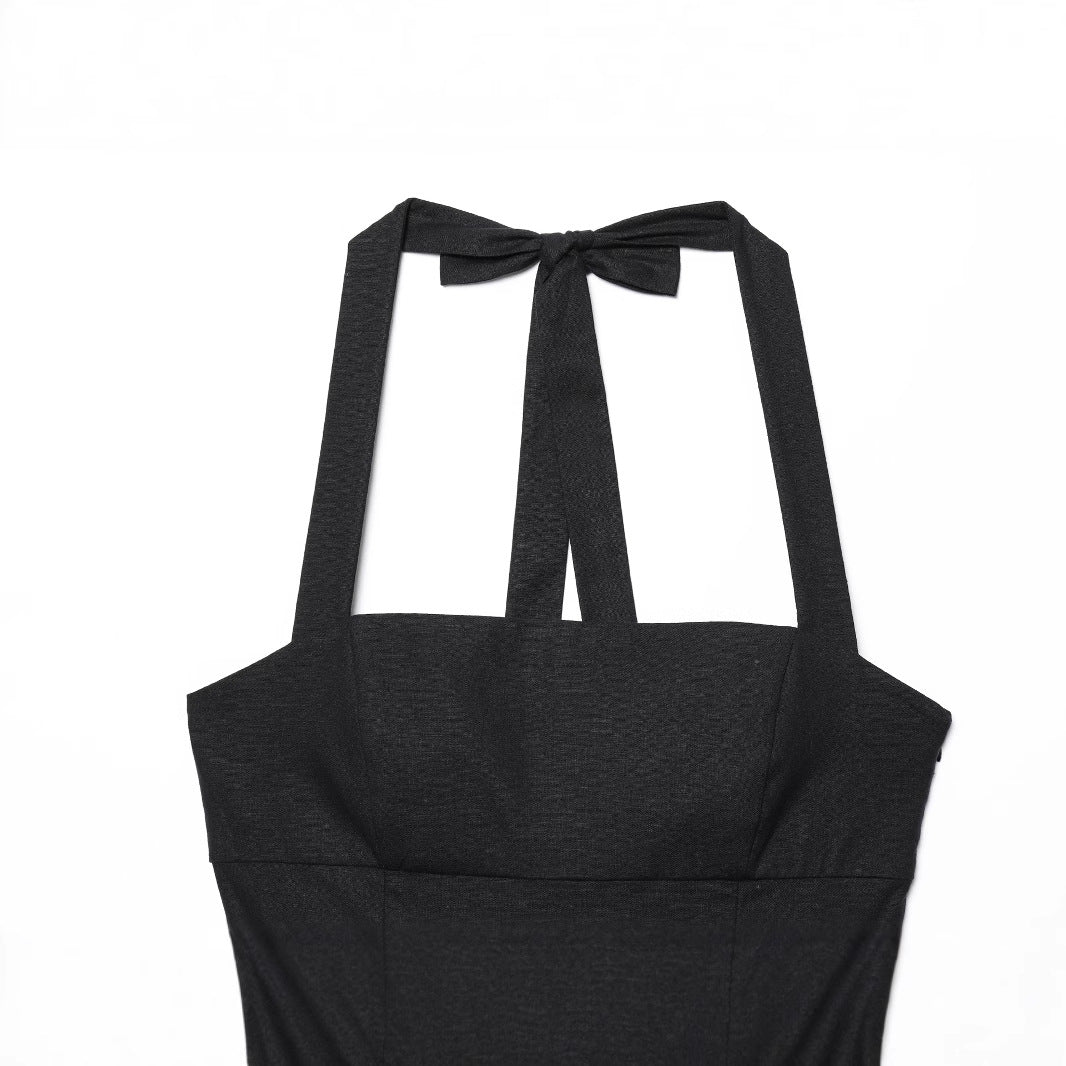 Dame Halter Neck Frit Mini Kjole med Flæsekant Stilla