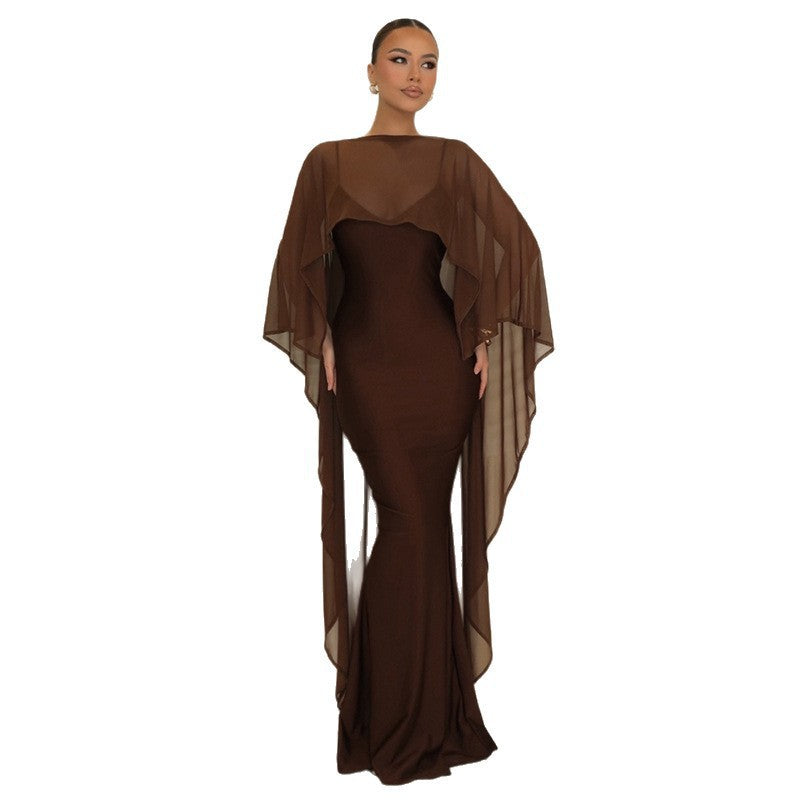 Damen Glamouröses Abendkleid mit fließendem Chiffonüberwurf und figurbetonter Silhouette Skovae