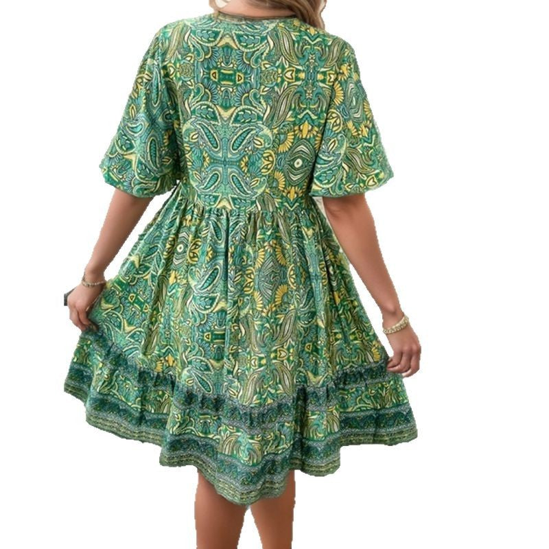 Dame Boho Blomsterprint Svingkjole Stilla
