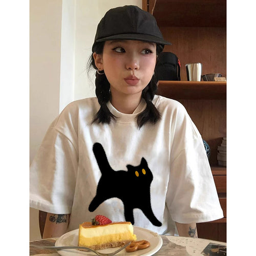 Dame T-shirt med kreativ katte-design og afslappet pasform Stilla
