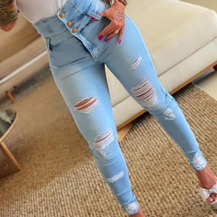Dame Slim Fit Jeans med højtalje og moderne destroyed-detaljer Stilla