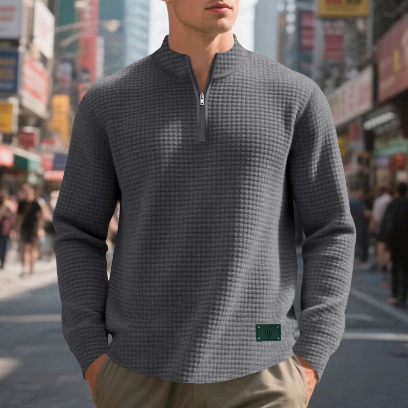 Herrer moderigtig fleece-pullover med halv lynlås og struktureret design Stilla