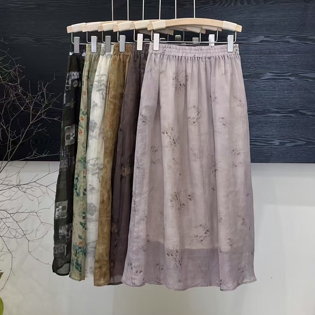 Dame Floral Print Maxi Nederdel med elastisk liv Stilla