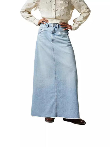 Dame Maxiskørt i denim med høj talje og praktiske lommer Stilla