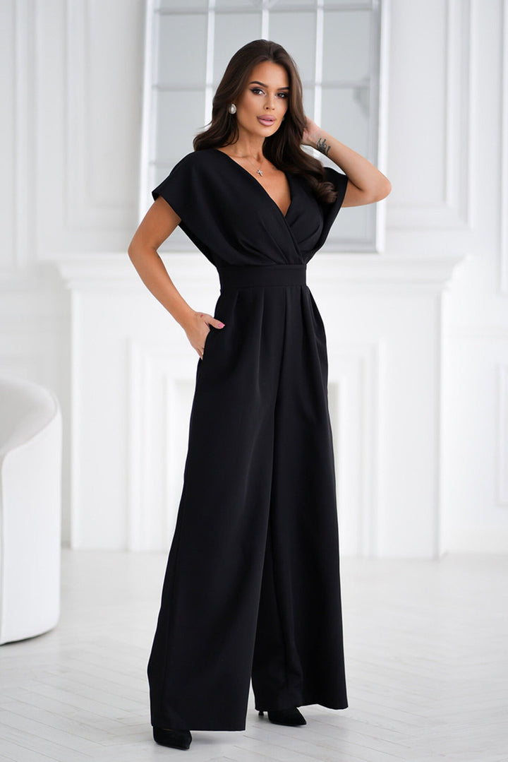 Dame Elegant Jumpsuit med V-Udskæring og Udvidede Ærmer Stilla