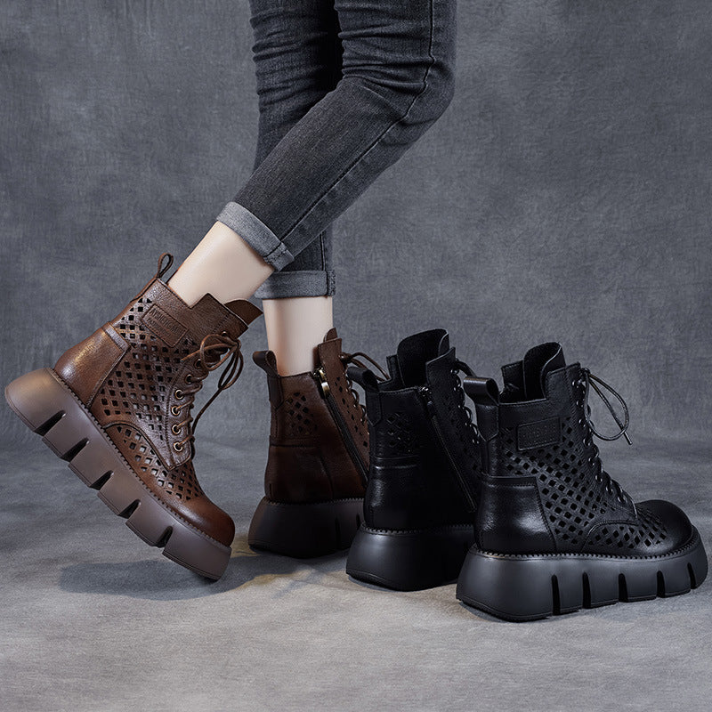 Femme Trendy Snørebånd Chunky Ankler Støvler med Udsnitdesign Stilla