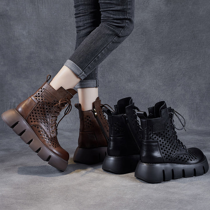 Femme Trendy Snørebånd Chunky Ankler Støvler med Udsnitdesign Stilla