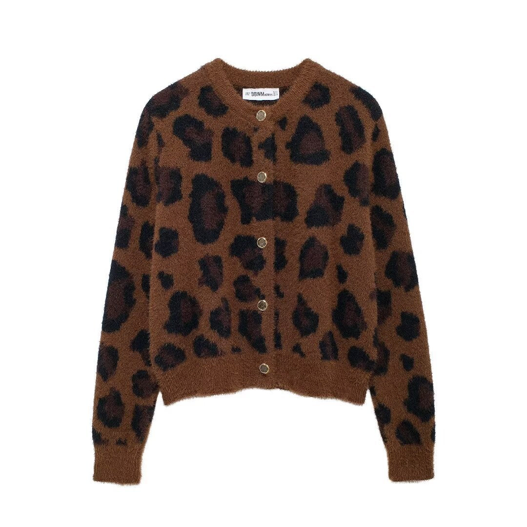 Femme Leopard Print Fuzzy Cardigan Stilla