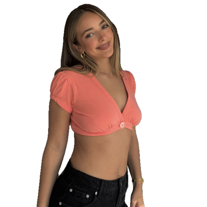 Dame Crop-Top med knudedetalje og korte ærmer Skovae