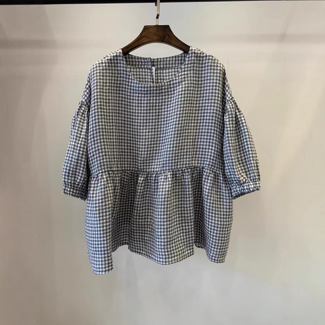 Dame Gingham Puffærme Bluse Stilla