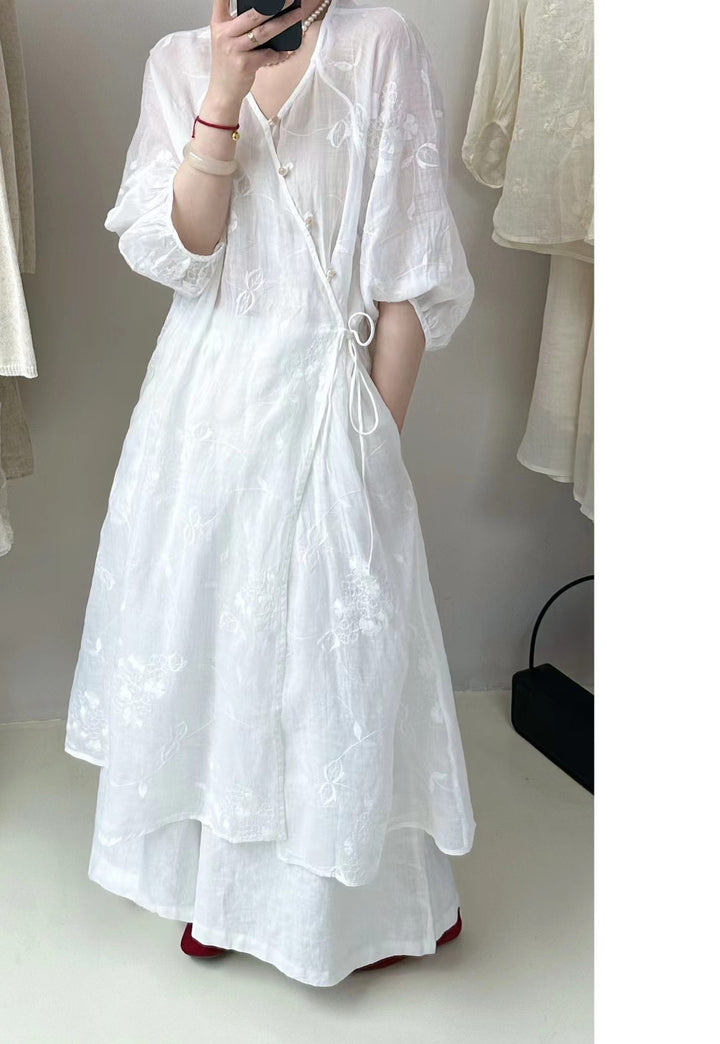 Femme Elegante Broderet Maxi Kjole Stilla 1749785292