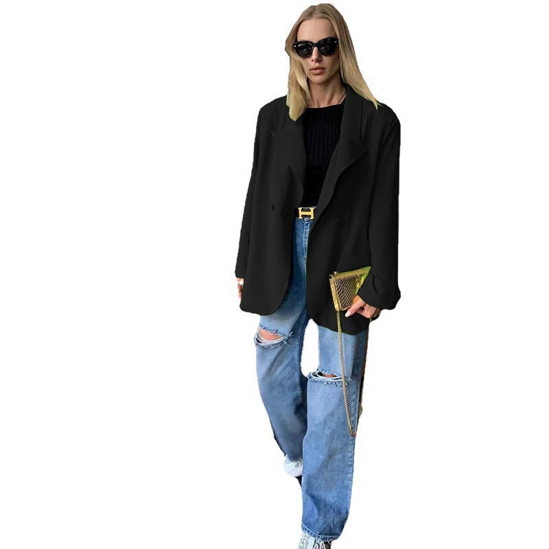 Dame Oversized Blazer med dobbelte knaplukninger og blød berøring Stilla