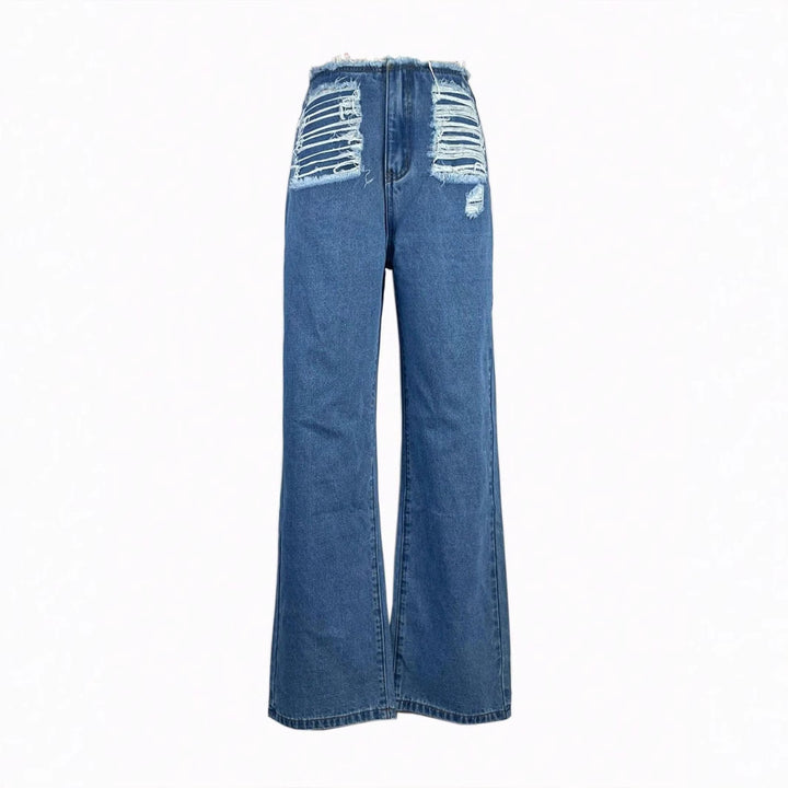 Dame brede jeans med iøjnefaldende rivdetaljer og afslappet snit Stilla