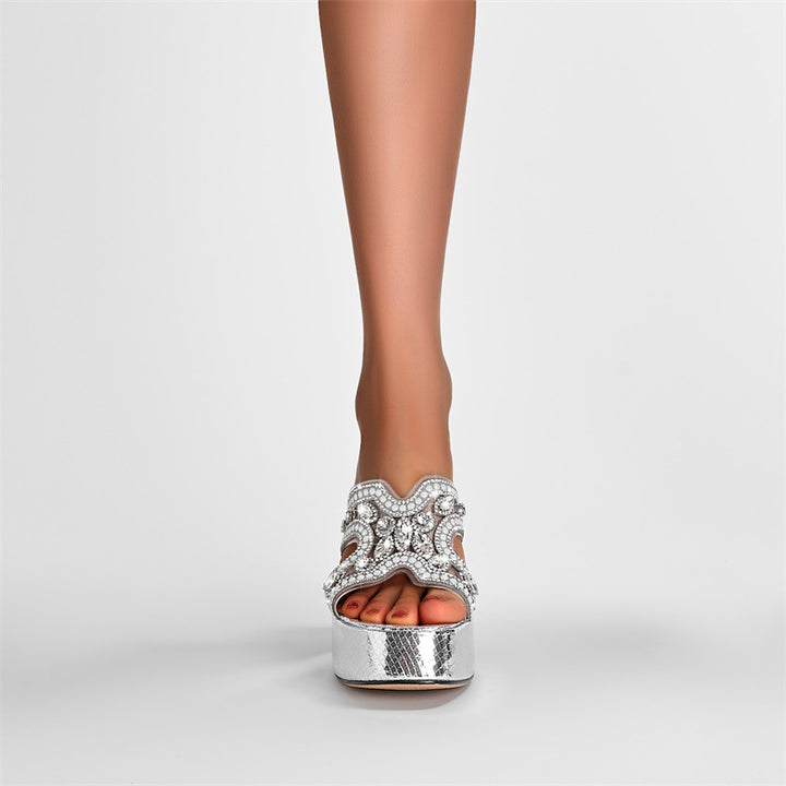 Femme Glitrende Platform Slide Sandaler med dekorativ perlesnor Stilla