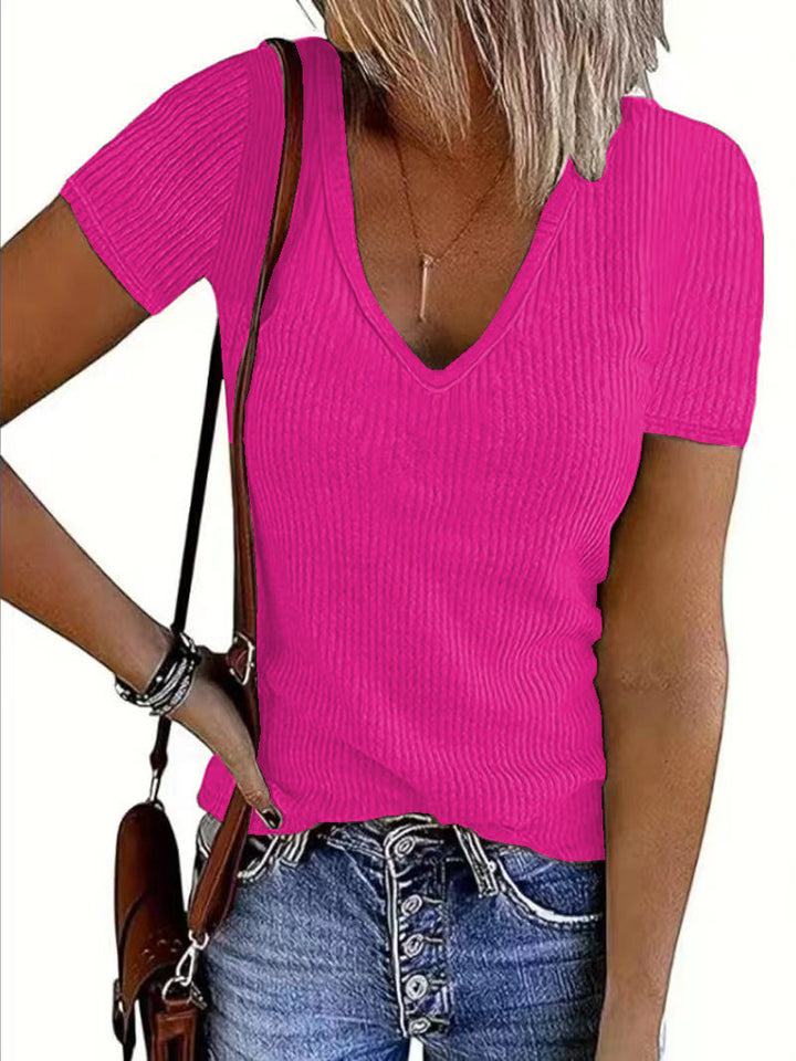 Dame Ribben-V-Udsnit Kortærmet Top Stilla
