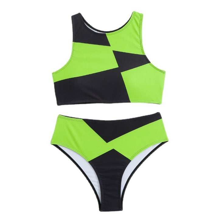 Dame Sporty Højskåret Bikini-Sæt med Farveblokdesign Stilla