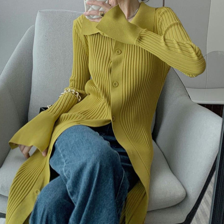 Kvinders langærmede strikskjorte med moderne ribdesign Stilla
