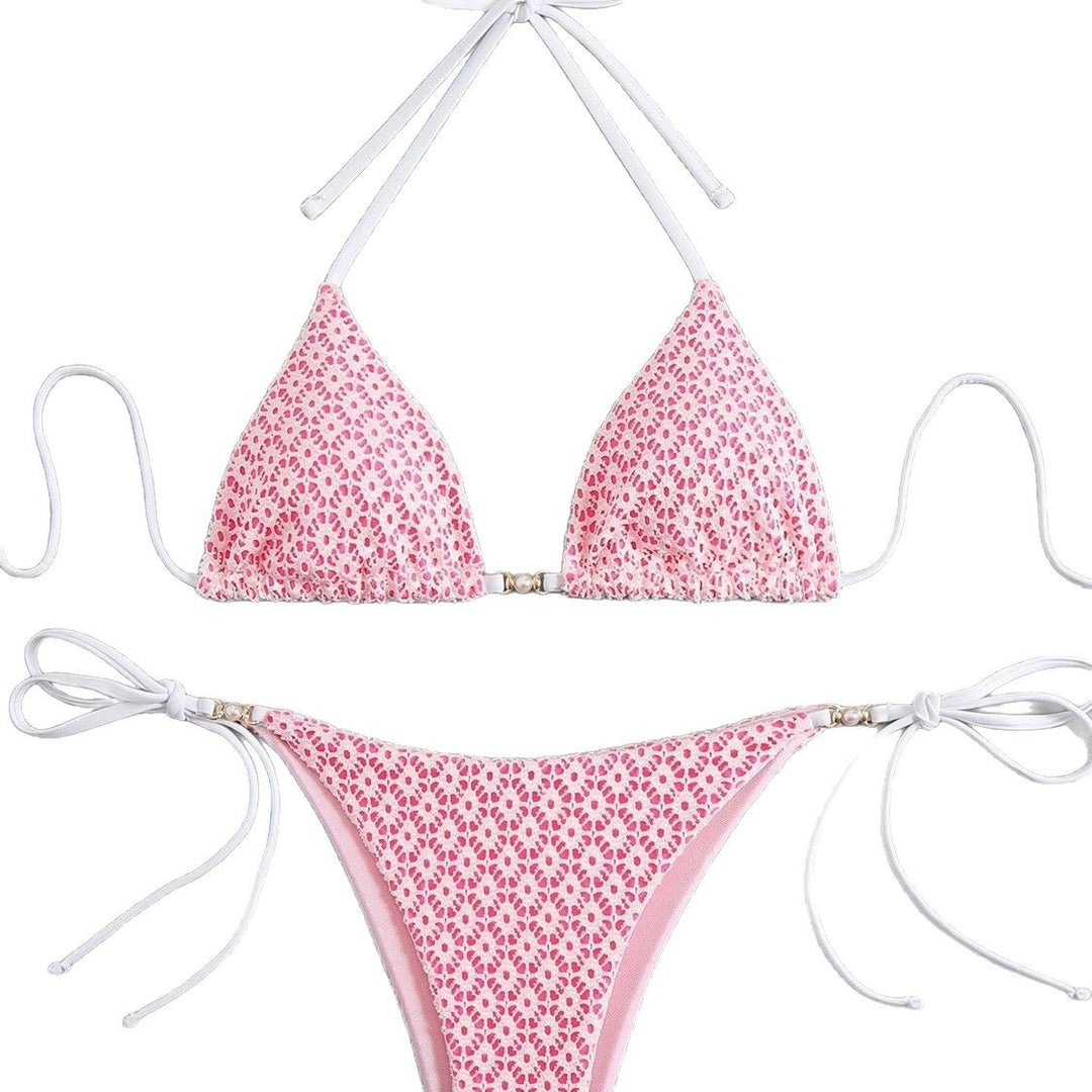 Dame triangle-bikini-sæt med raffineret hæklemønster og justerbare bindebånd Stilla