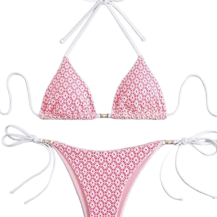 Dame triangle-bikini-sæt med raffineret hæklemønster og justerbare bindebånd Stilla