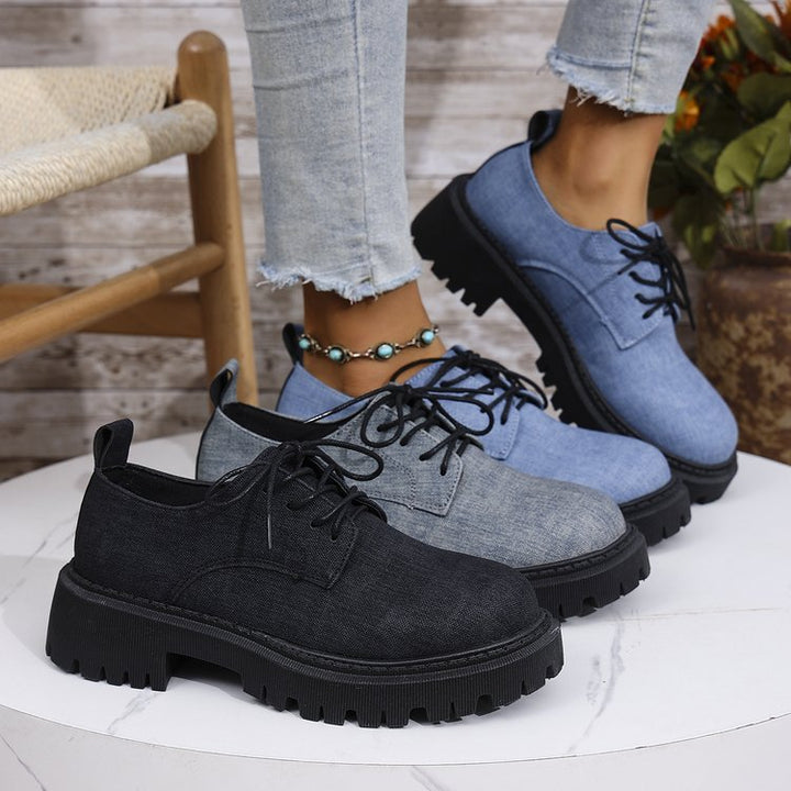 Dame snørrestøvler med skridsikkert gummisål og moderigtigt denim-overmateriale Stilla