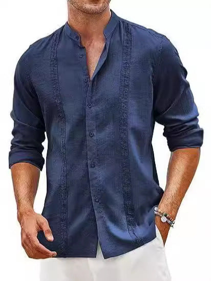 Herren linned shirt med moderne stående krave og elegant knapdesign Stilla