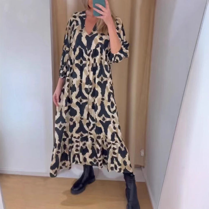 Dame Maxikjole med voluminøse ærmer og moderigtigt leopardprint Stilla