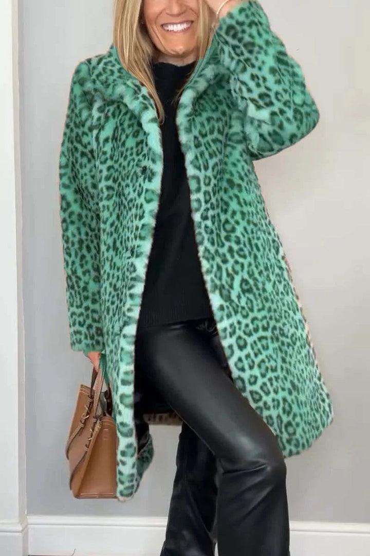 Stilla | Frakke Plus Size Blødt Kunstpels Leopardmønster Afslappet Stil