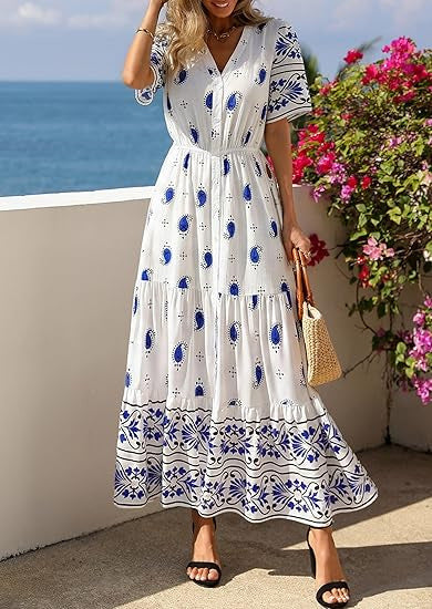 Dame Boho Maxikjole med blomsterprint og taljebelte Skovae