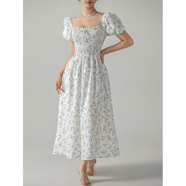 Dame Blomster Puffærmer Maxi Kjole Stilla