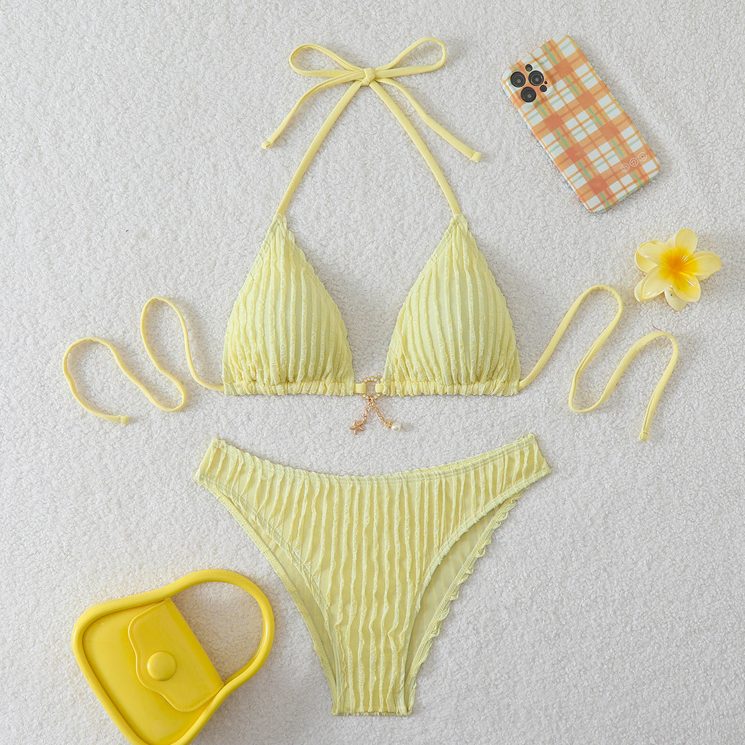Dame Højskåret bikini-sæt med raffineret flæse-design Skovae
