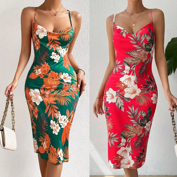 Dame Floral Bodycon Midi Kjole Stilla