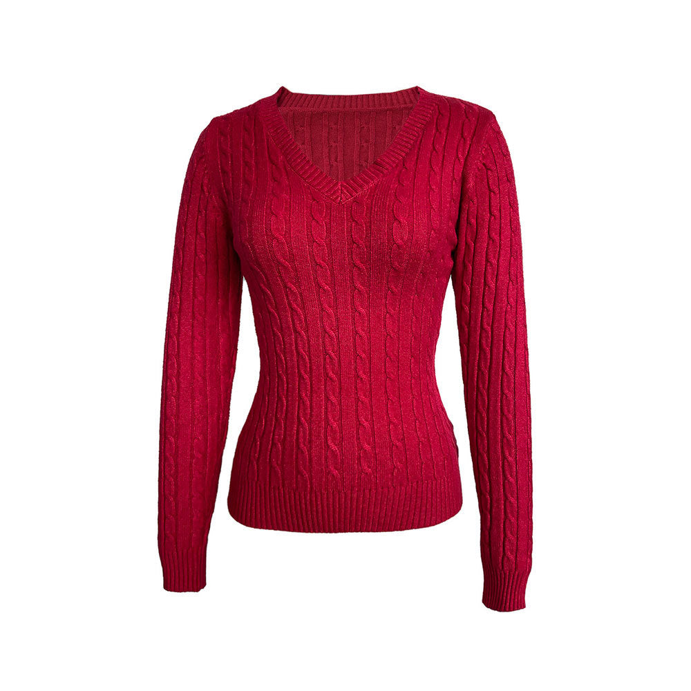 Kvinders sweater med V-udskæring og struktureret kabelmønster Stilla