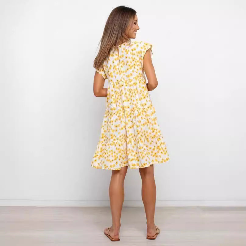 Femme Rynkede detaljer Floral A-Linje Kjole Stilla
