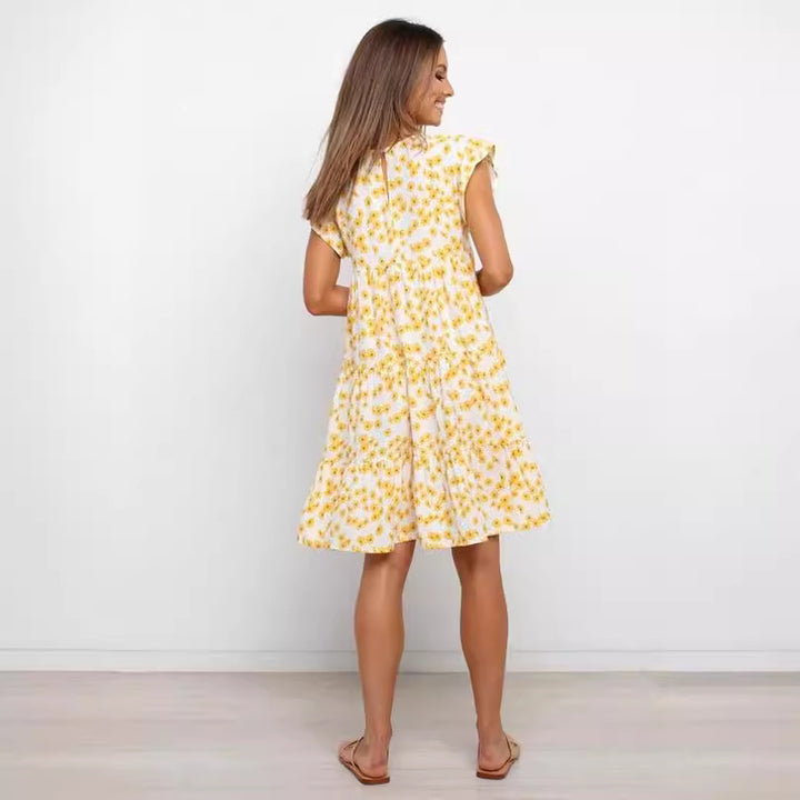 Femme Rynkede detaljer Floral A-Linje Kjole Stilla
