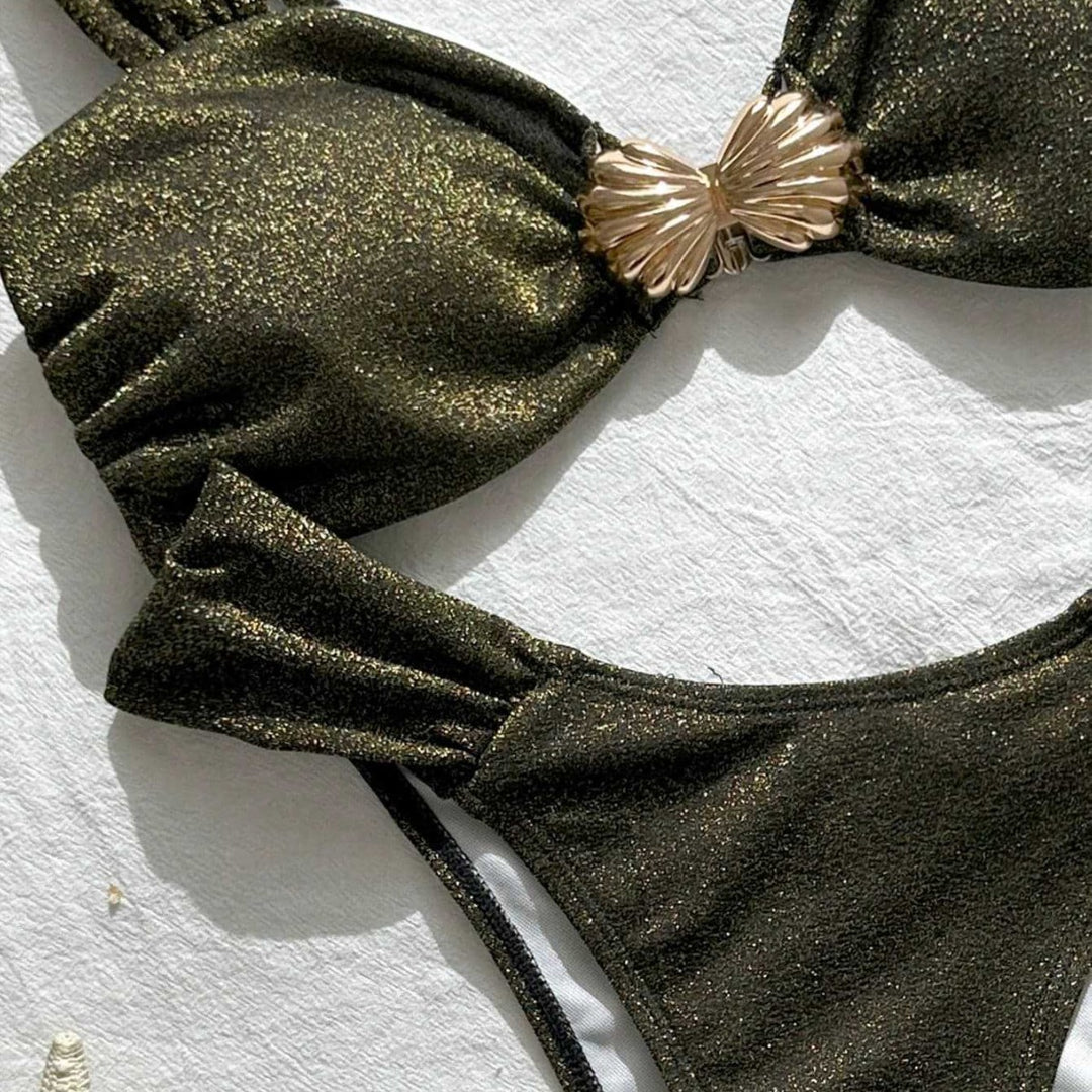 Dame Glitrende Bikini med dekorativt Muslinge-Detalje Skovae