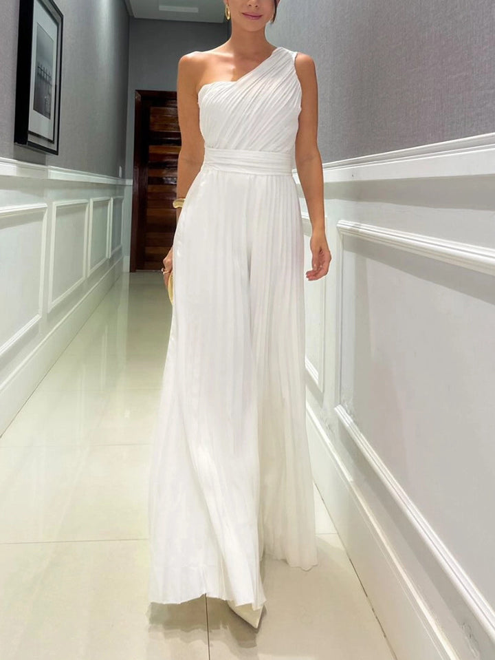 Dame Plisseret Aftenkjole med asymmetrisk stropdesign og elegant flow Stilla