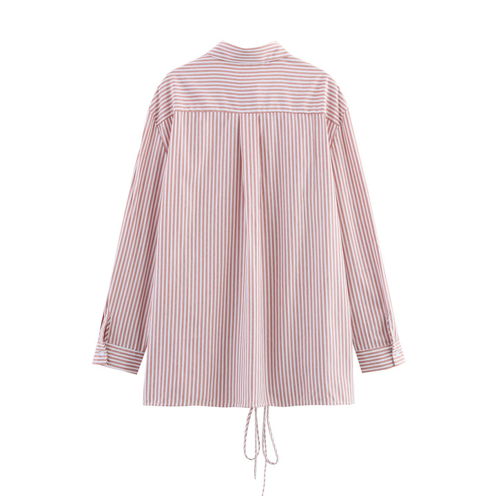 Femme Let Stribet Button-Up Skjorte med Justerbar Snøre Stilla