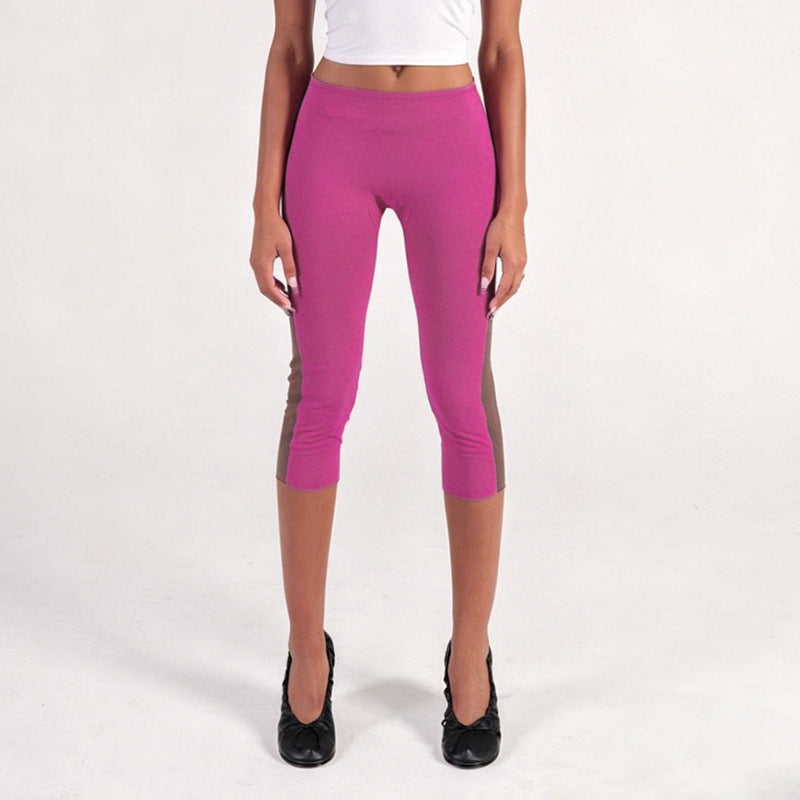 Damen Sportliche 3/4-Leggings mit seitlichen Kontraststreifen Skovae