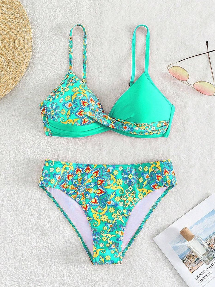 Femme Floral Print Bralette Bikini Sæt Stilla