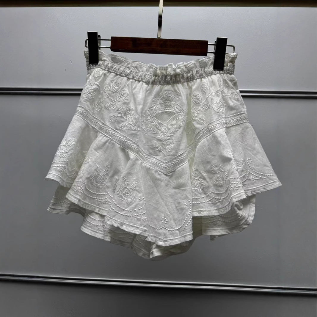 Dame volantskirt med detaljeret broderi og elastisk bæltedel Stilla