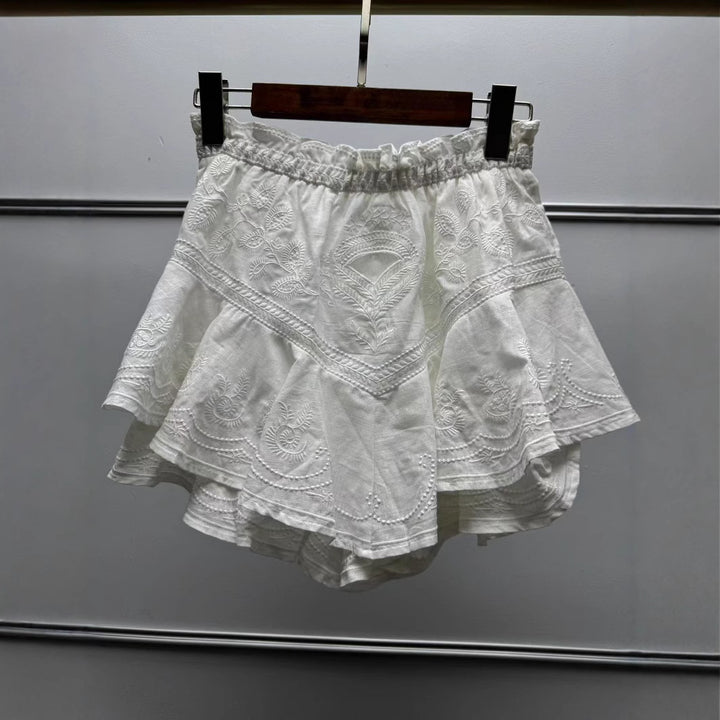Dame volantskirt med detaljeret broderi og elastisk bæltedel Stilla